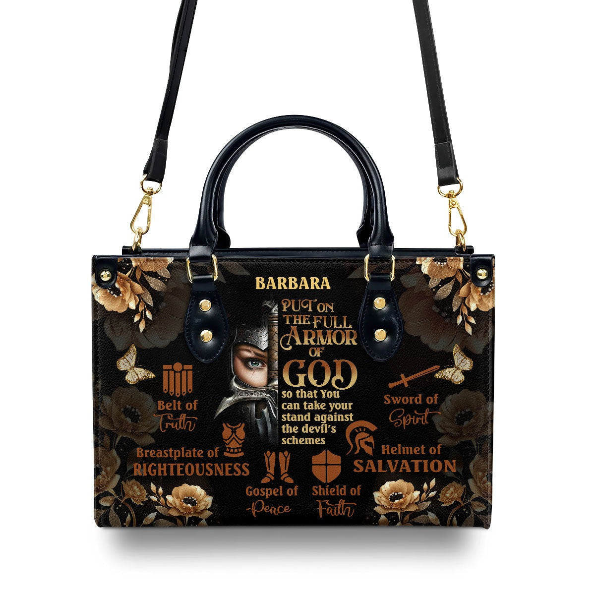 Personalized Christian Leather Handbag, Armor of God Purse – Ephesians 6 Faith Handbag, Religious Gift for Women BLAF40